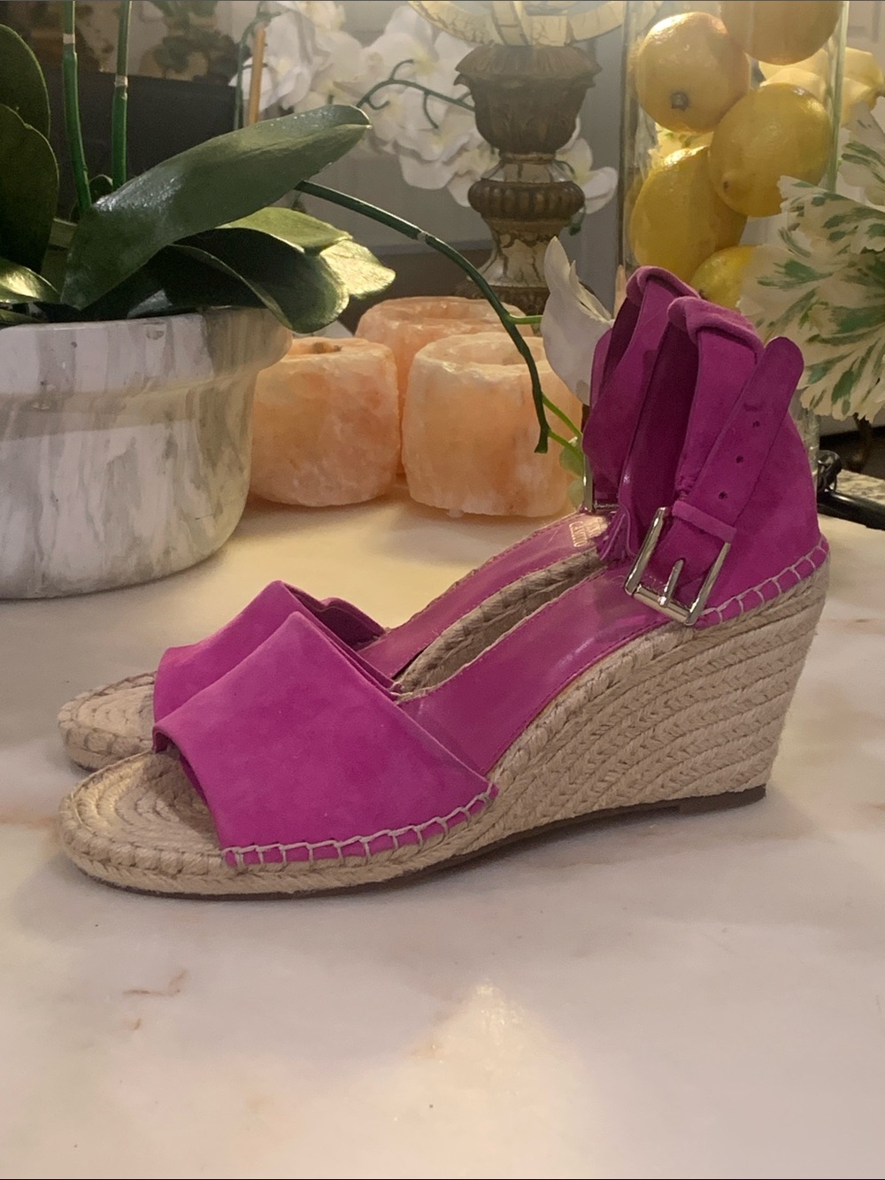 NWOB Vince Camuto Pink Suede Wedge Espadrilles Size 10 M